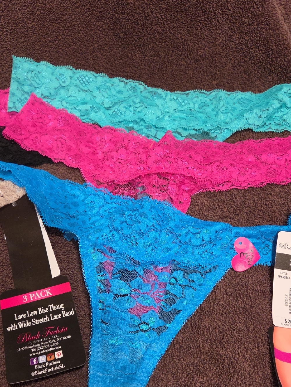 Lot Of 6 NWT BLACK FUCHSIA XL Lace Low Rise Thongs - Picture 3 of 9